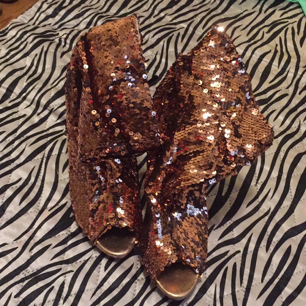 Glitter Rose Gold Peep High Heels
